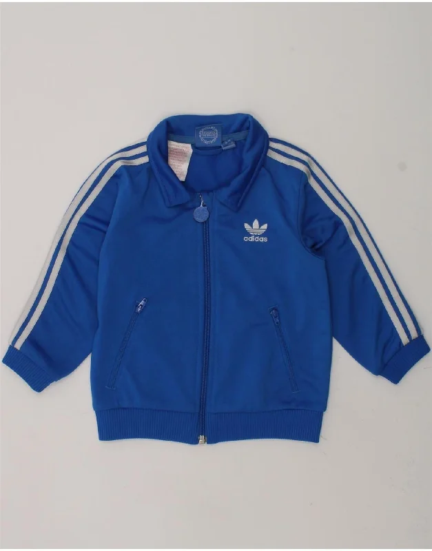 men's wind-resistant jackets -ADIDAS Baby Boys Graphic Tracksuit Top Jacket 18-24 Months Blue Polyester