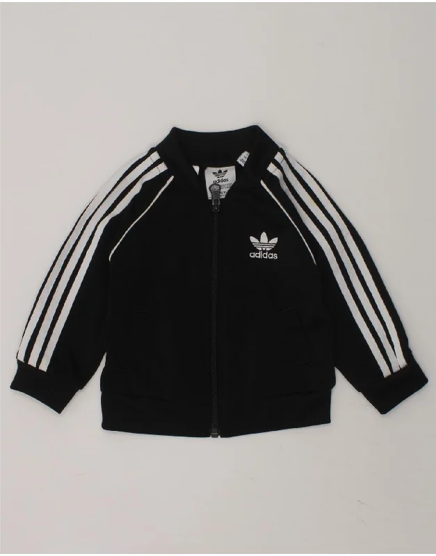 men's wind-resistant jackets -ADIDAS Baby Boys Graphic Tracksuit Top Jacket 3-6 Months Black Polyester