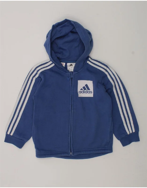 men's comfortable pullover sweaters -ADIDAS Baby Boys Graphic Zip Hoodie Sweater 18-24 Months Blue Cotton