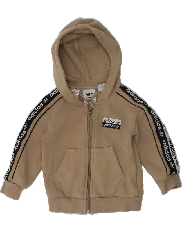 men's lightweight sweaters -ADIDAS Baby Boys Graphic Zip Hoodie Sweater 6-9 Months Beige Cotton