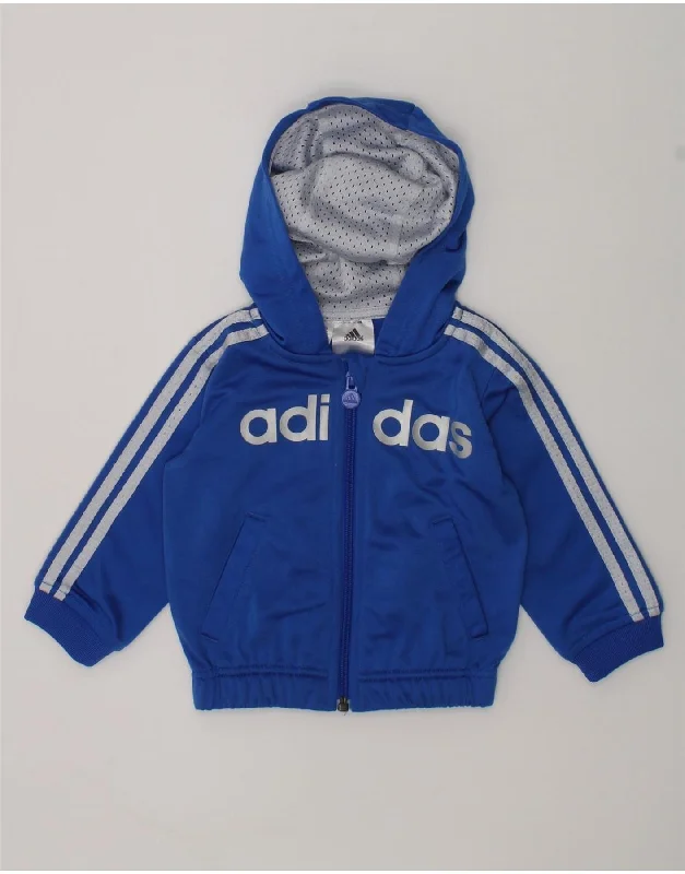 men's modern cardigan sweaters -ADIDAS Baby Boys Graphic Zip Hoodie Sweater 6-9 Months Blue Polyester