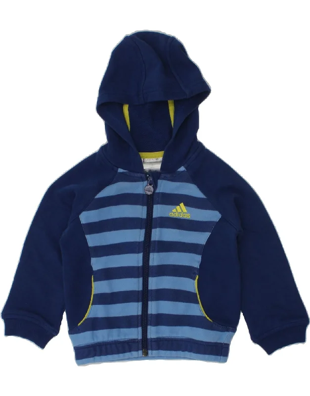 men's zip-up sweaters -ADIDAS Baby Boys Graphic Zip Hoodie Sweater 9-12 Months Navy Blue Striped