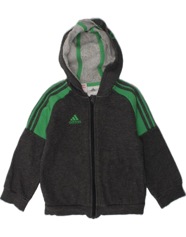 men's patterned sweaters -ADIDAS Baby Boys Zip Hoodie Sweater 18-24 Months Grey Colourblock Cotton