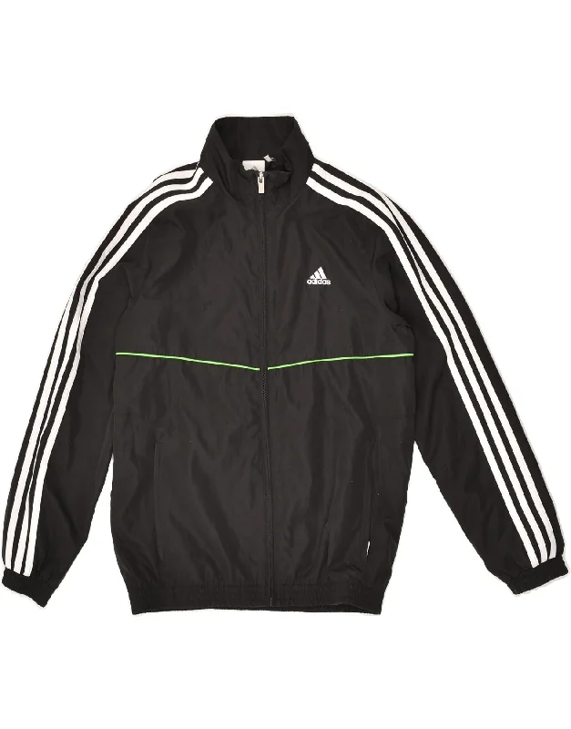 men's bomber jacket with patches -ADIDAS Boys Climalite Graphic Tracksuit Top Jacket 11-12 Years Black