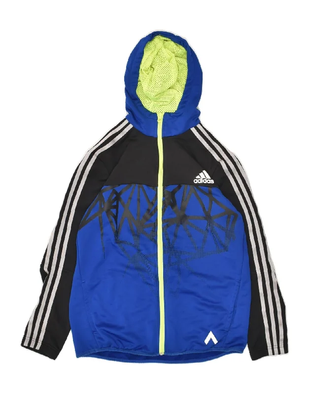 men's patterned sweaters -ADIDAS Boys Climalite Graphic Zip Hoodie Sweater 15-16 Years Blue