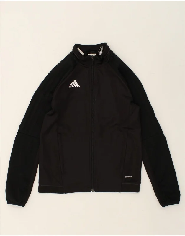 men's casual outerwear jackets -ADIDAS Boys Climalite Tracksuit Top Jacket 9-10 Years Black Colourblock