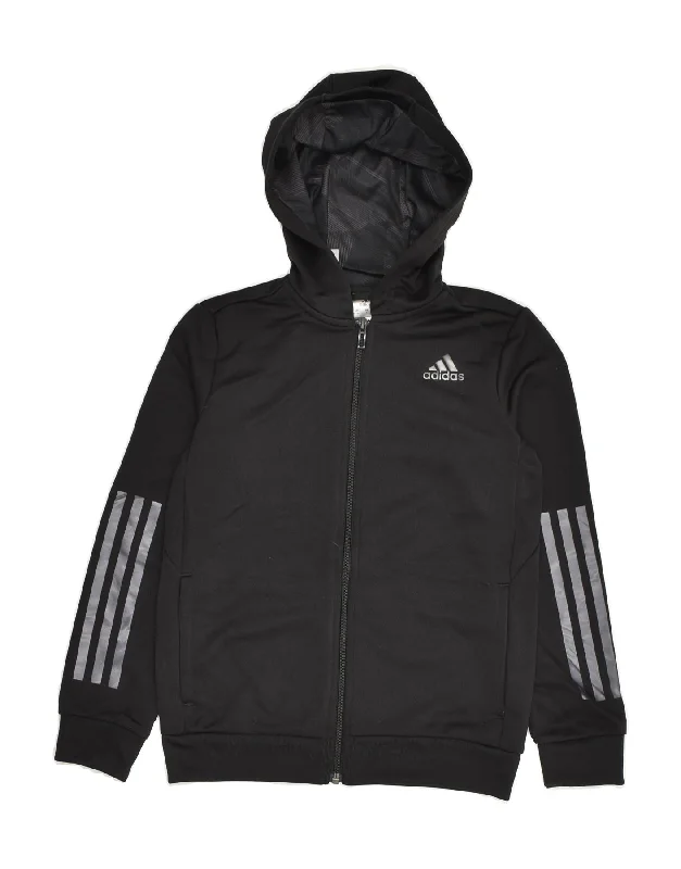 men's slim knit sweaters -ADIDAS Boys Climalite Zip Hoodie Sweater 9-10 Years Black Polyester