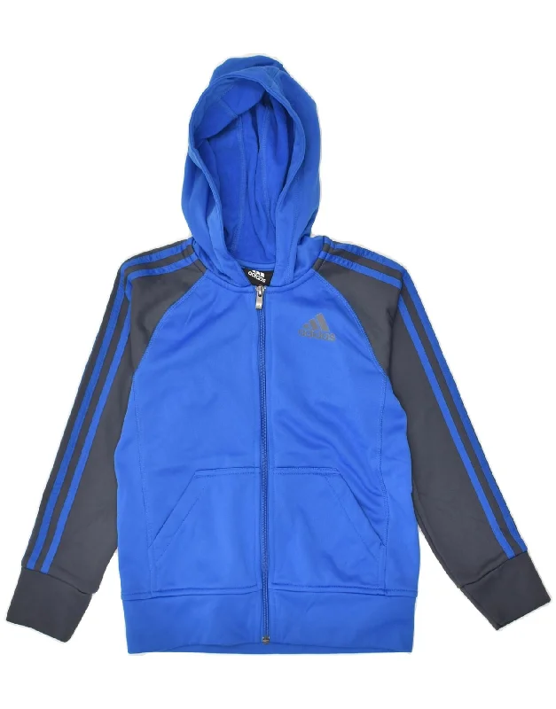 men's sweater vest -ADIDAS Boys Climawarm Zip Hoodie Sweater 7-8 Years Small  Blue Colourblock