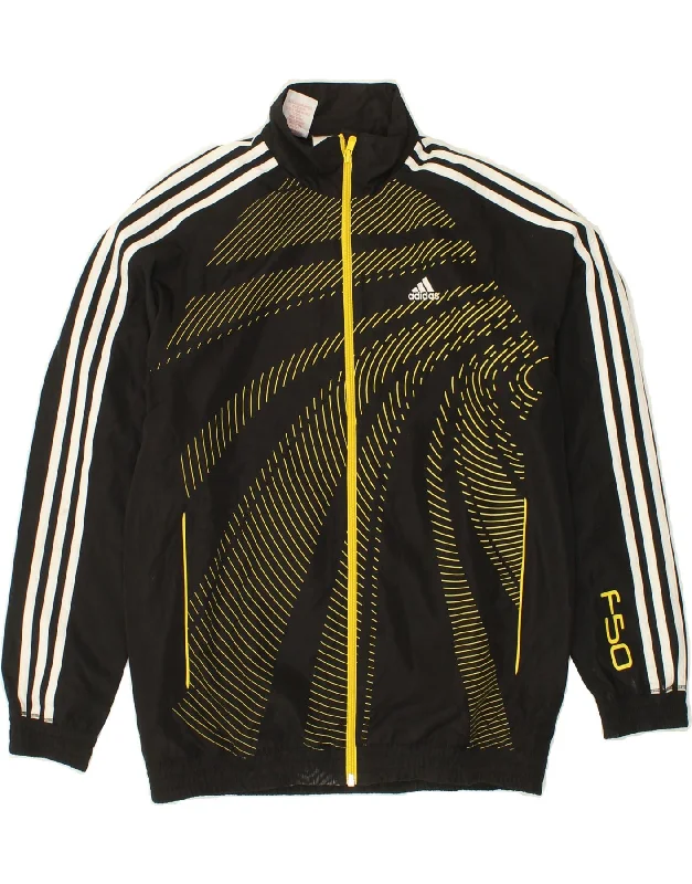 men's everyday jackets -ADIDAS Boys F50 Graphic Tracksuit Top Jacket 13-14 Years Black Geometric