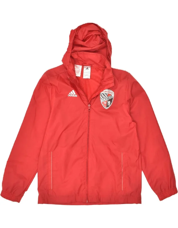 men's performance jackets -ADIDAS Boys Graphic Hooded Rain Jacket 11-12 Years Red Nylon