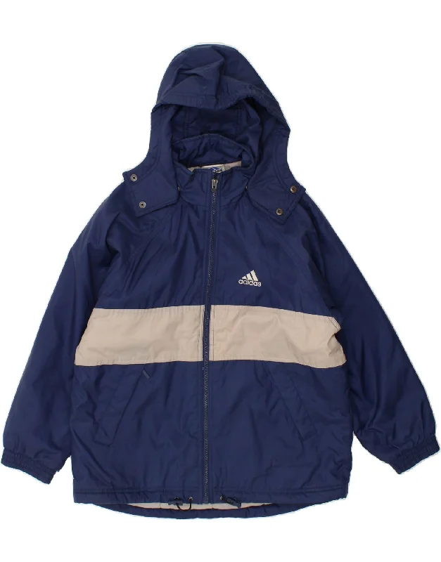 men's quilted jackets for rain -ADIDAS Boys Graphic Hooded Windbreaker Jacket 11-12 Years Large Navy Blue