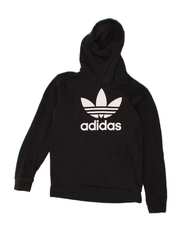 men's comfy hoodie sweatshirt -ADIDAS Boys Graphic Hoodie Jumper 10-11 Years Black Cotton