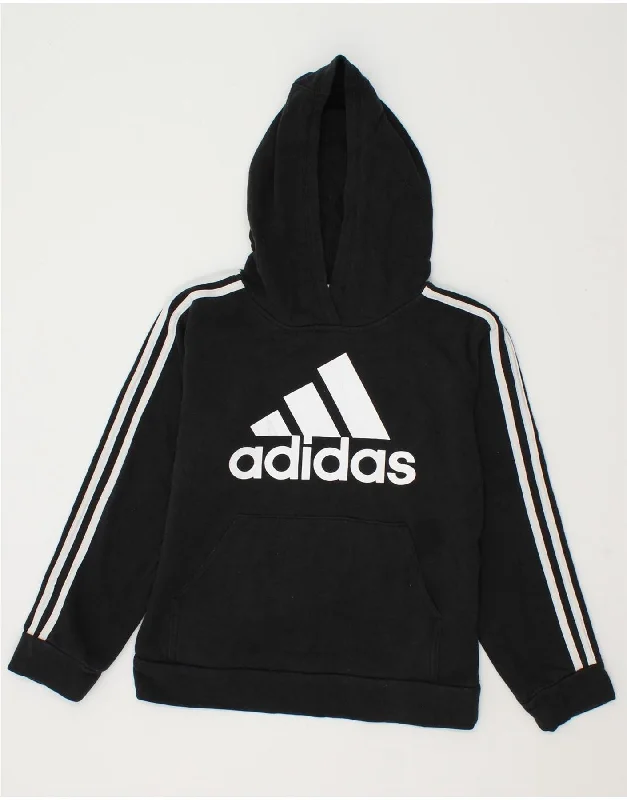 men's hoodie with creative prints -ADIDAS Boys Graphic Hoodie Jumper 10-11 Years Medium Black Cotton