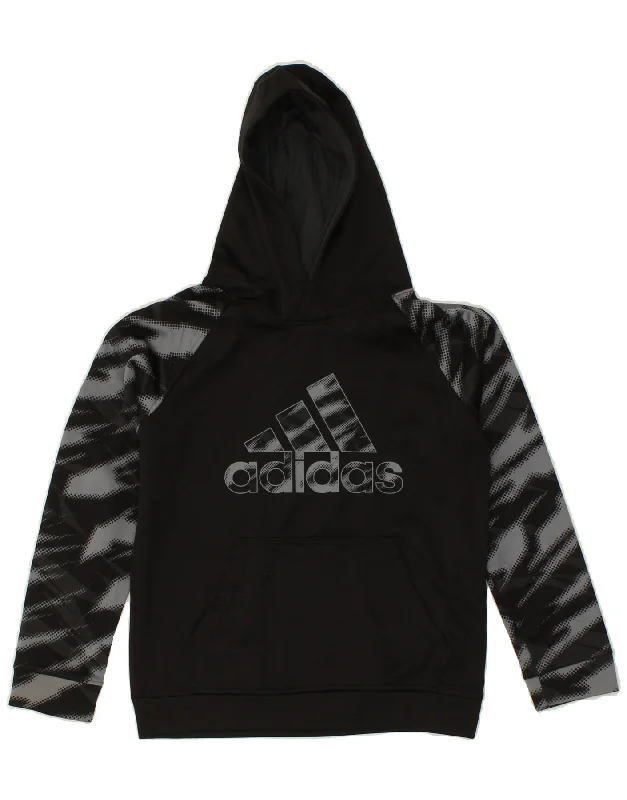 men's hoodie for sports activities -ADIDAS Boys Graphic Hoodie Jumper 10-11 Years Medium  Black Polyester