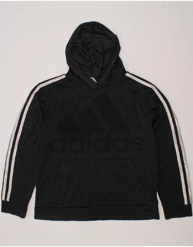 men's hoodie with bold prints -ADIDAS Boys Graphic Hoodie Jumper 10-11 Years Medium Grey Flecked