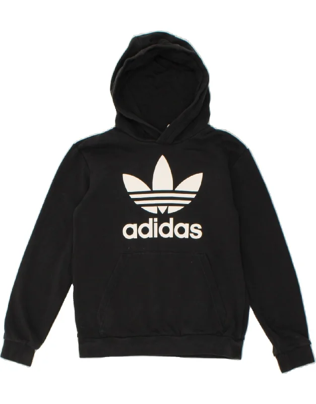 men's heavy-duty hoodies -ADIDAS Boys Graphic Hoodie Jumper 11-12 Years Black Cotton