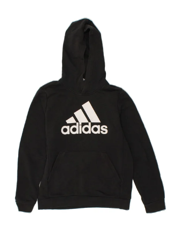 men's hoodie for running -ADIDAS Boys Graphic Hoodie Jumper 11-12 Years Black Cotton