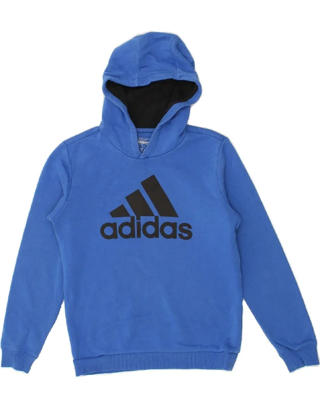 men's warm hoodies -ADIDAS Boys Graphic Hoodie Jumper 11-12 Years Blue Cotton