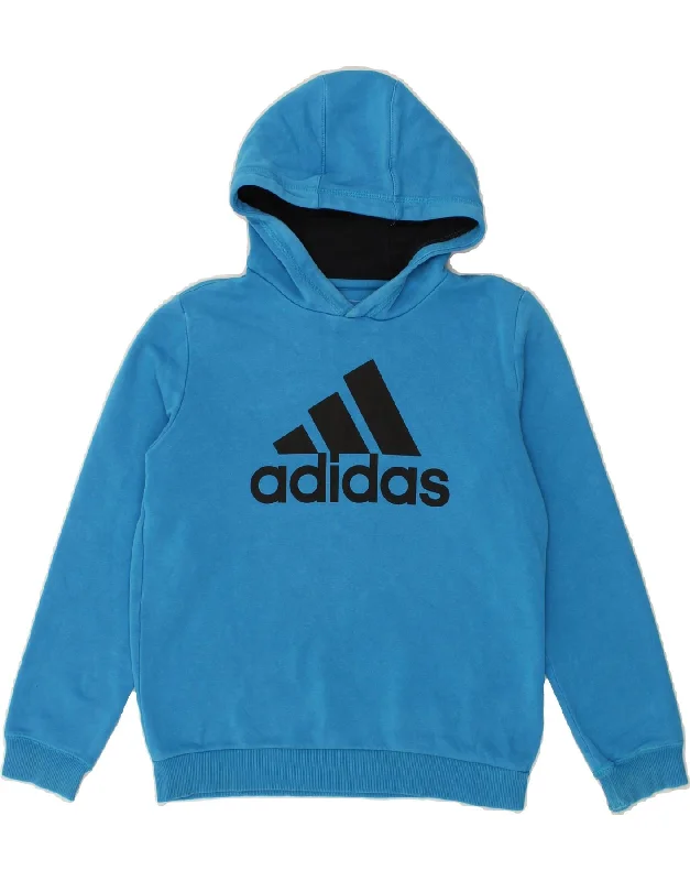 men's fleece hoodies -ADIDAS Boys Graphic Hoodie Jumper 11-12 Years Blue Cotton