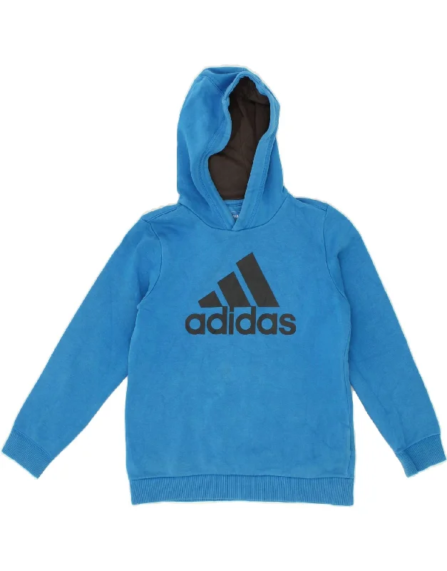 men's hoodie for running -ADIDAS Boys Graphic Hoodie Jumper 11-12 Years Blue Cotton