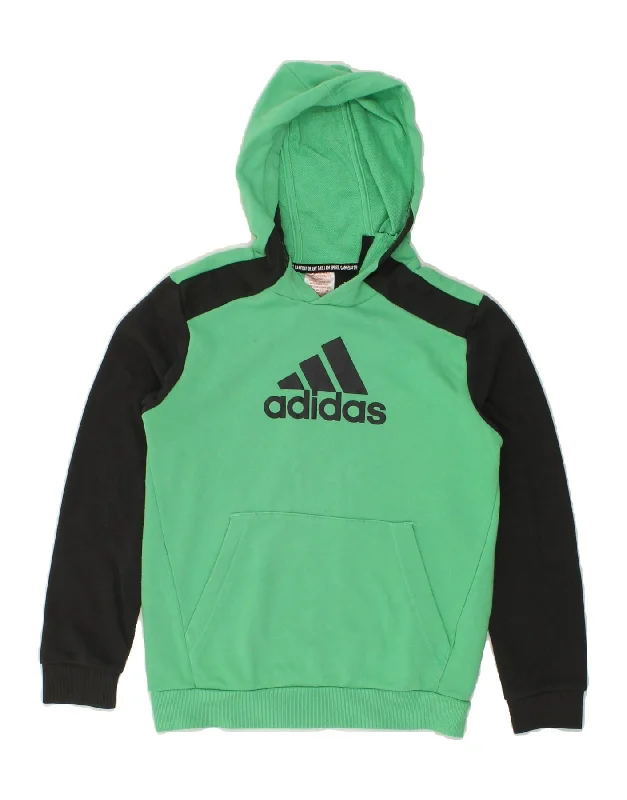 men's stylish fleece hoodies -ADIDAS Boys Graphic Hoodie Jumper 11-12 Years Green Colourblock Cotton