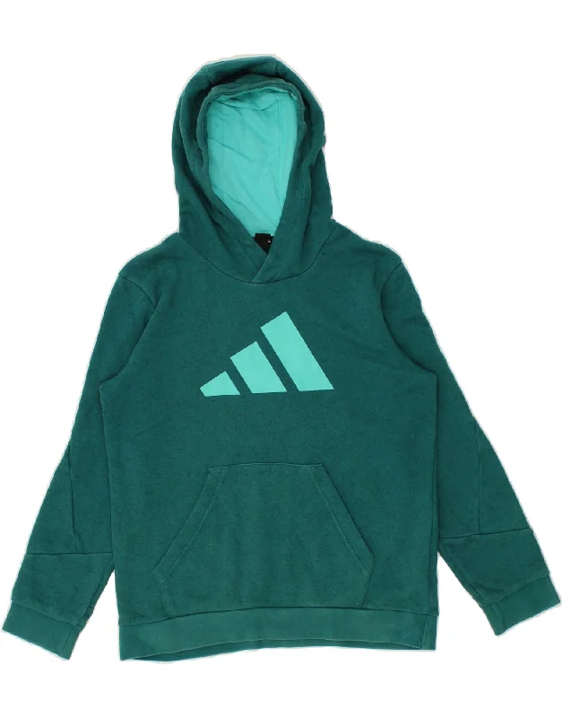 men's hoodie for fashion -ADIDAS Boys Graphic Hoodie Jumper 11-12 Years Green Cotton