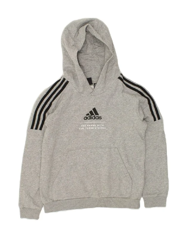 men's soft cotton hoodies -ADIDAS Boys Graphic Hoodie Jumper 11-12 Years Grey Cotton