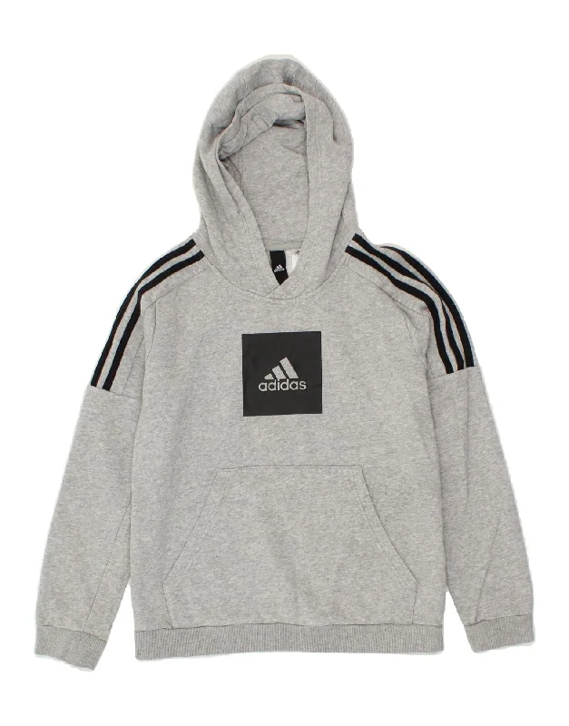 men's zip-up hoodies for winter -ADIDAS Boys Graphic Hoodie Jumper 11-12 Years Grey Cotton