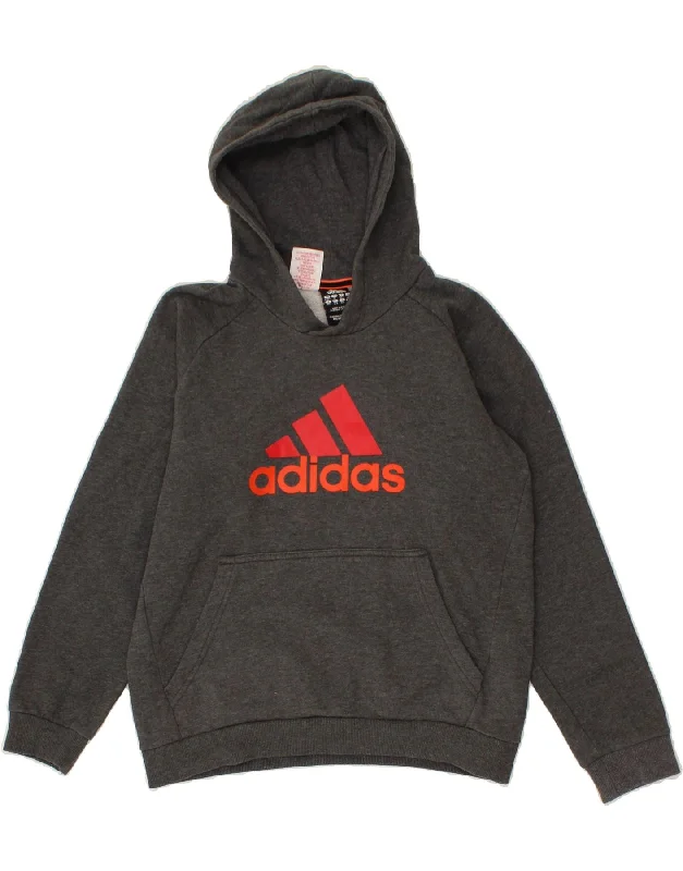 men's hoodie with zipper closure -ADIDAS Boys Graphic Hoodie Jumper 11-12 Years Grey Cotton