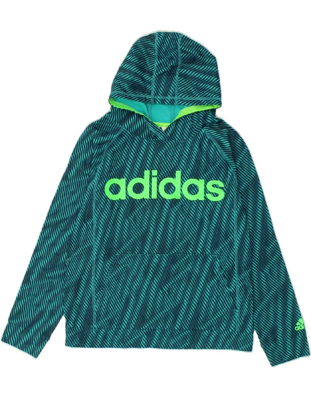 men's zip-up hoodies -ADIDAS Boys Graphic Hoodie Jumper 11-12 Years Large Green Striped