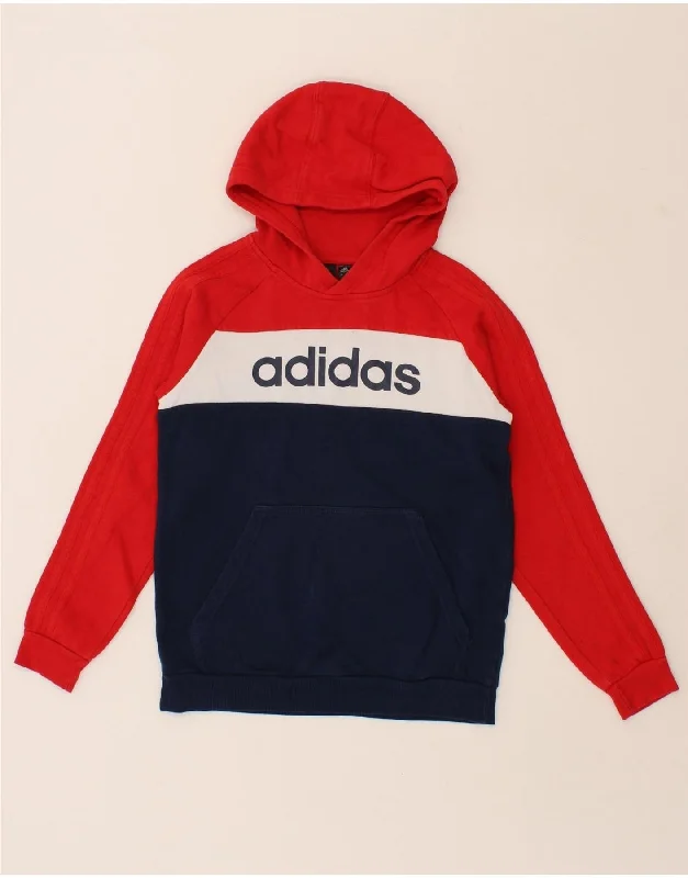 men's graphic sweatshirts with hoods -ADIDAS Boys Graphic Hoodie Jumper 11-12 Years Multicoloured Colourblock