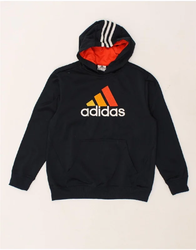 men's printed graphic sweatshirts -ADIDAS Boys Graphic Hoodie Jumper 11-12 Years Navy Blue Polyester