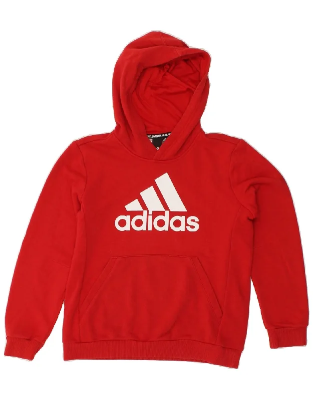 men's hoodie for layering -ADIDAS Boys Graphic Hoodie Jumper 11-12 Years Red Cotton