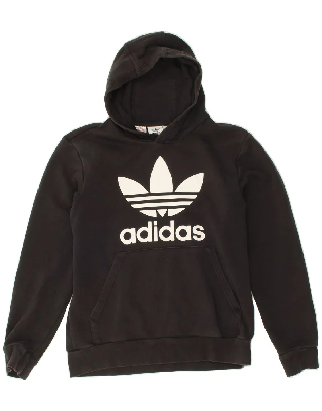 men's lightweight cotton hoodie -ADIDAS Boys Graphic Hoodie Jumper 12-13 Years Black Cotton