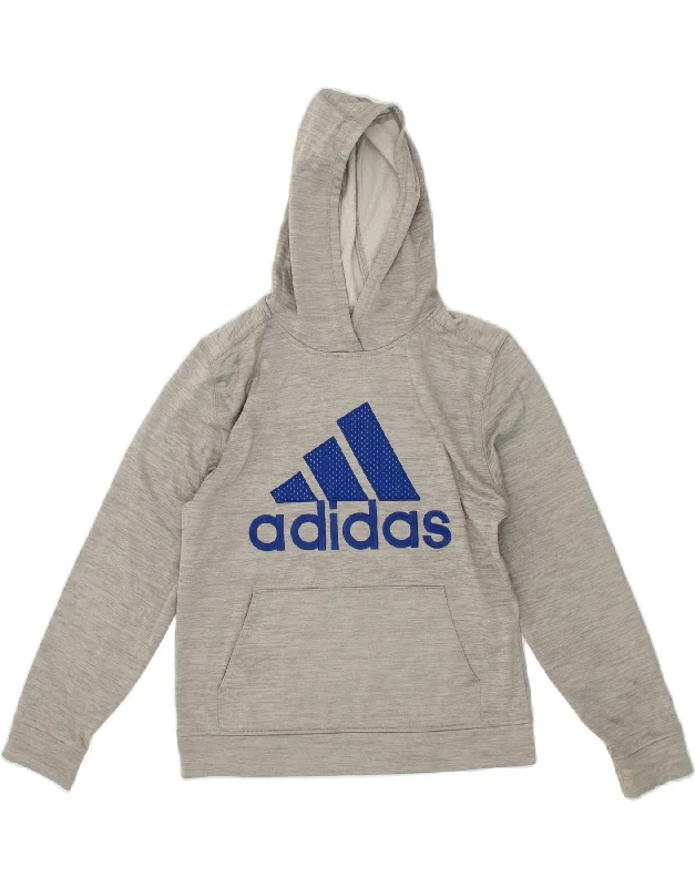 men's casual sweatshirts -ADIDAS Boys Graphic Hoodie Jumper 12-13 Years Large Grey Polyester