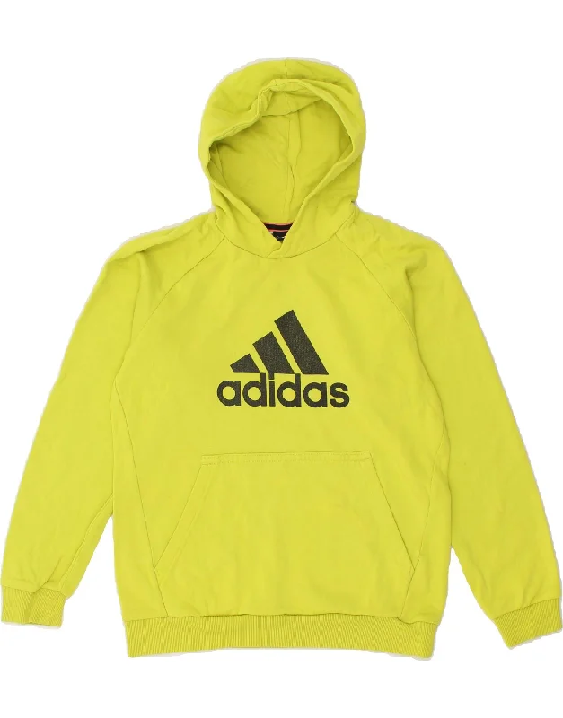 men's zip-up hoodies for winter -ADIDAS Boys Graphic Hoodie Jumper 12-13 Years Yellow Cotton