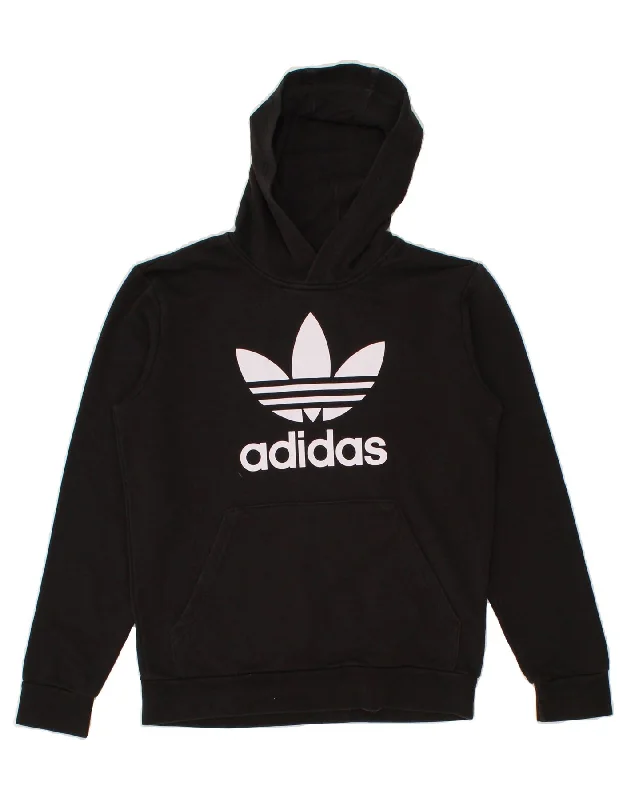 men's hoodie for fall season -ADIDAS Boys Graphic Hoodie Jumper 13-14 Years Black Cotton