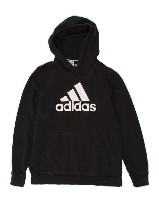 men's fleece hoodie jacket -ADIDAS Boys Graphic Hoodie Jumper 13-14 Years Black Cotton