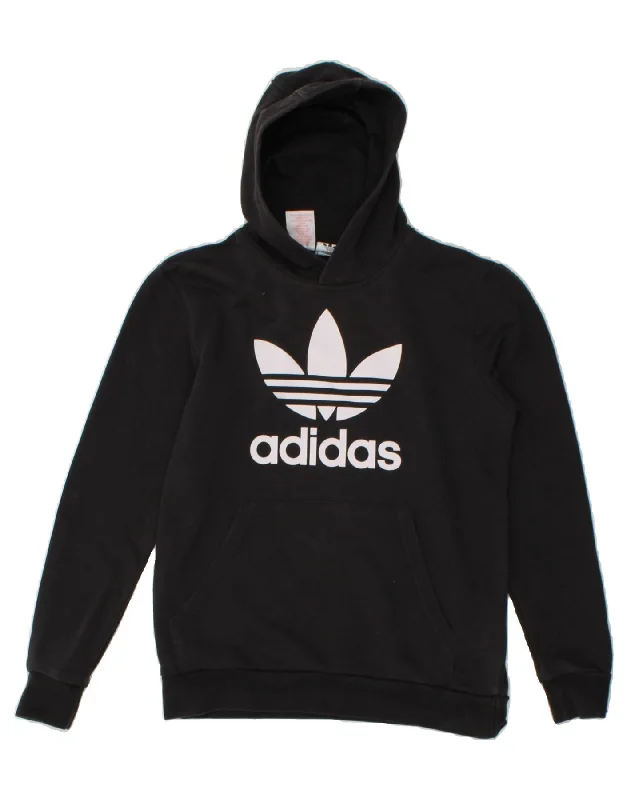 men's workout sweatshirt hoodies -ADIDAS Boys Graphic Hoodie Jumper 13-14 Years Black Cotton