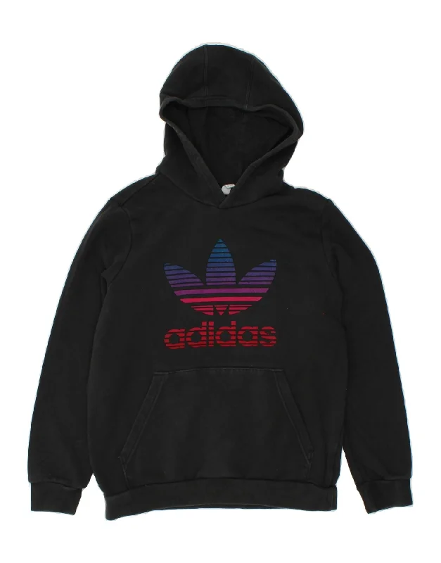 men's athletic fit sweatshirts -ADIDAS Boys Graphic Hoodie Jumper 13-14 Years Black Cotton