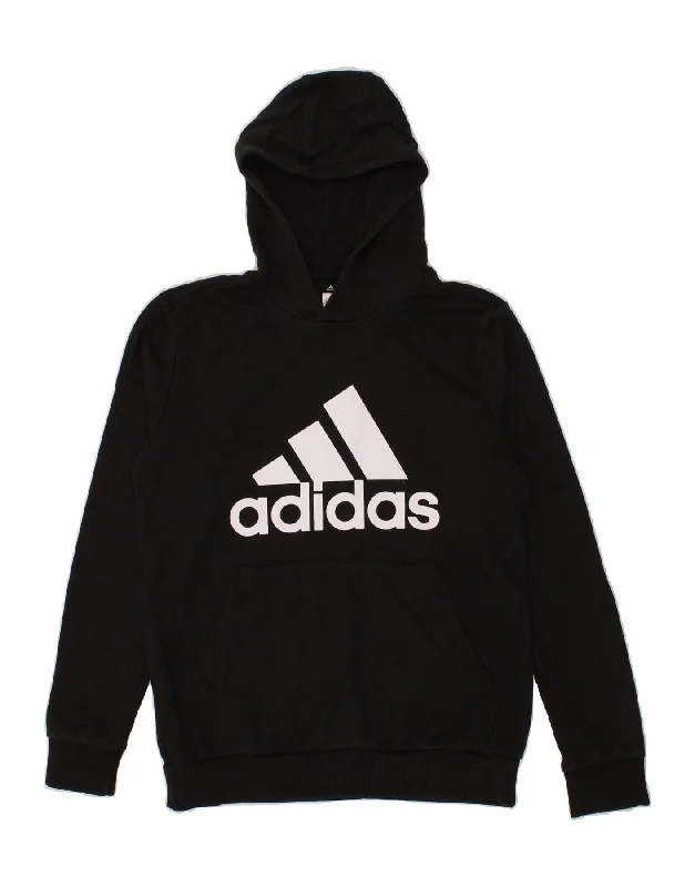 men's fleece zip-up hoodies -ADIDAS Boys Graphic Hoodie Jumper 13-14 Years Black Cotton