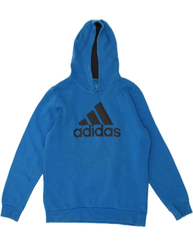 men's pullover hoodie for winter -ADIDAS Boys Graphic Hoodie Jumper 13-14 Years Blue Cotton