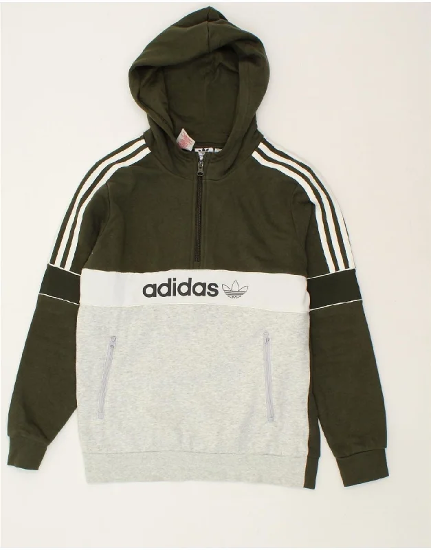 men's hoodie for chilly evenings -ADIDAS Boys Graphic Hoodie Jumper 13-14 Years Green Colourblock Cotton