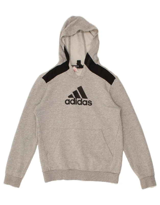 men's warm winter hoodies -ADIDAS Boys Graphic Hoodie Jumper 13-14 Years Grey Colourblock Cotton