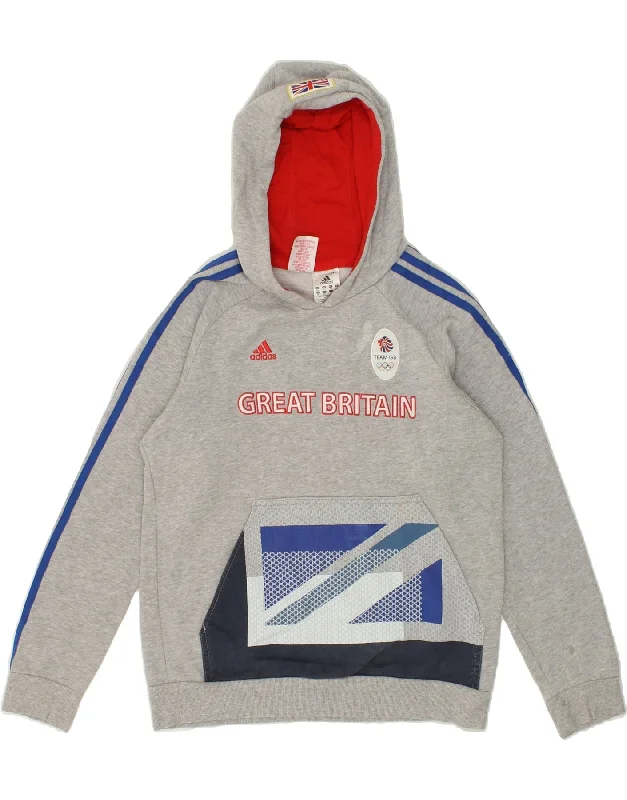 men's graphic hoodies for streetwear -ADIDAS Boys Graphic Hoodie Jumper 13-14 Years Grey Cotton