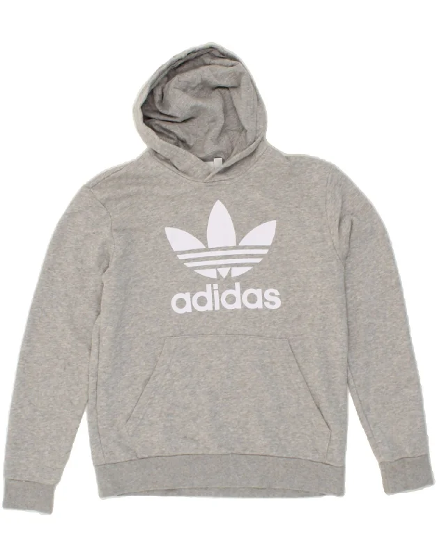 men's casual hoodies with stripes -ADIDAS Boys Graphic Hoodie Jumper 13-14 Years Grey Cotton