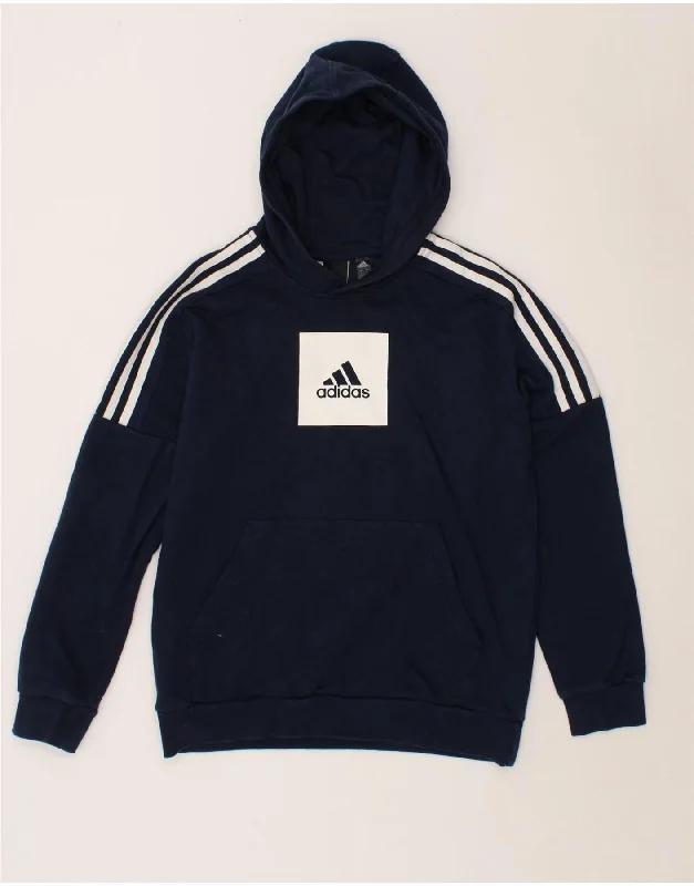 men's cotton blend hoodies -ADIDAS Boys Graphic Hoodie Jumper 13-14 Years Large  Navy Blue