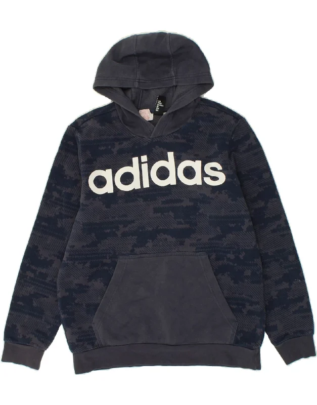 men's cozy hoodies -ADIDAS Boys Graphic Hoodie Jumper 13-14 Years Navy Blue Camouflage Cotton