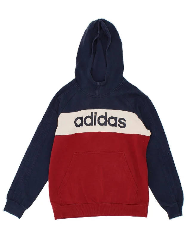 men's workout hoodies -ADIDAS Boys Graphic Hoodie Jumper 13-14 Years Red Colourblock Cotton