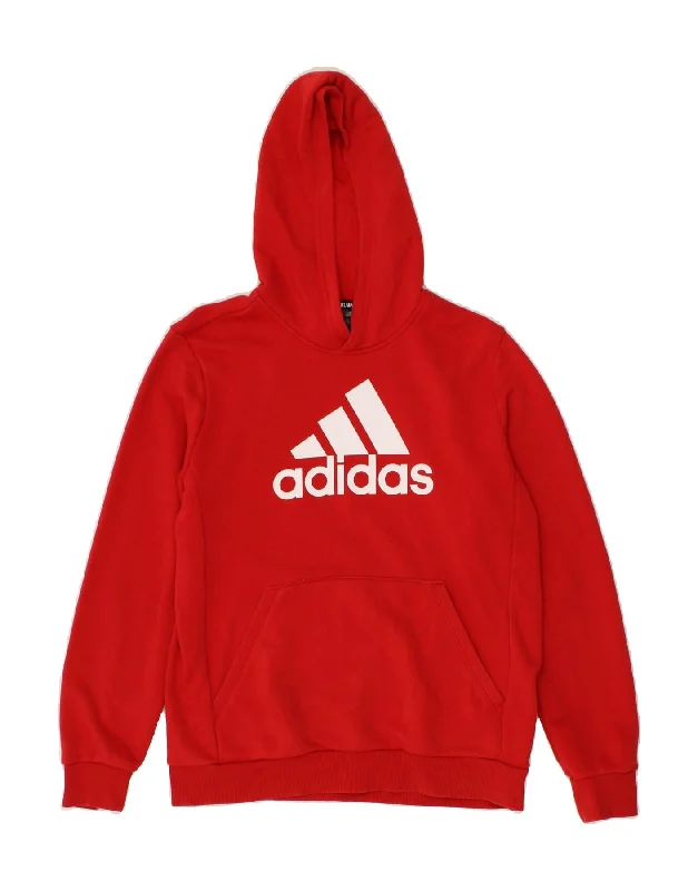 men's hoodie with zipper closure -ADIDAS Boys Graphic Hoodie Jumper 13-14 Years Red Cotton